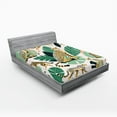 thumbnail image 1 of Ambesonne Cheetah Fitted Sheet, Modern Jungle Leaf Scene, Full Size, Jade Green Mustard and White, 1 of 3