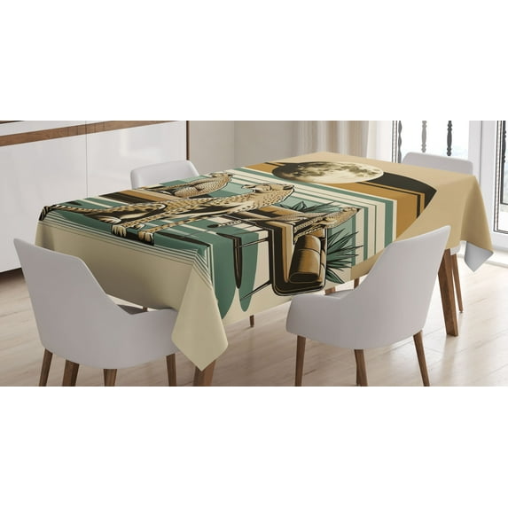 Ambesonne Cheetah Tablecloth Rectangular Table Cover, Wild Cats Chilling Retro, 60"x90", Camel and Pale Teal