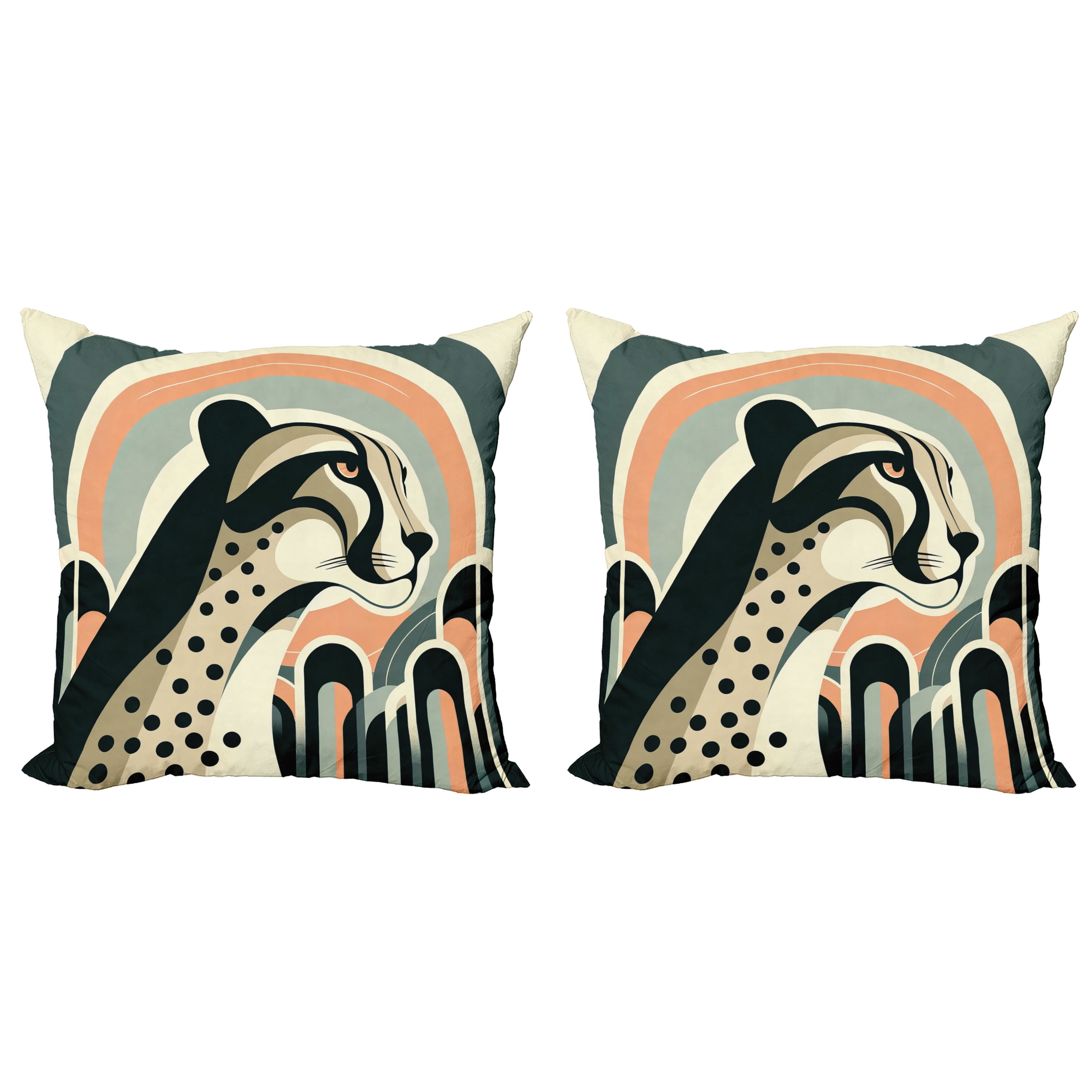Cheetah Print Peach and Gray Microfiber Euro Pillow Covers, Set of 2