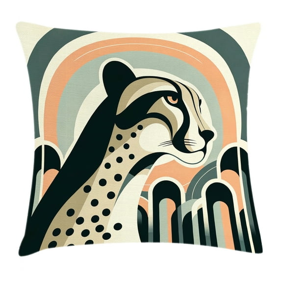 Ambesonne Cheetah Throw Pillow Cushion Cover, Mid Century Modern Minimal, 26" X 26", Peach Grey Teal and Eggshell
