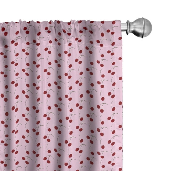 Ambesonne Cherry 4-Panel Curtains, Rhythmic Cherries Motifs, 56"x63", Ruby Pink