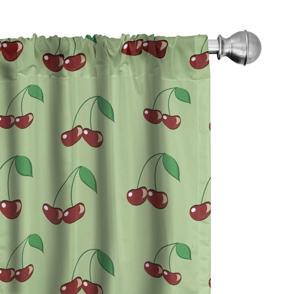 Ambesonne Cherry 4-Panel Curtains, Simplistic Cherries, 56"x84", Pale Green Burgundy