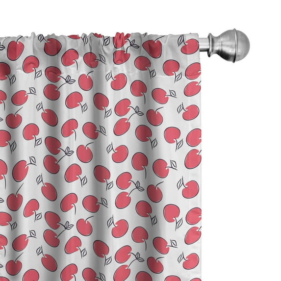 Ambesonne Cherry Window Curtains, Simplistic Red Berry Pattern, Each 28" W x 63" L, Dark Coral Charcoal Grey