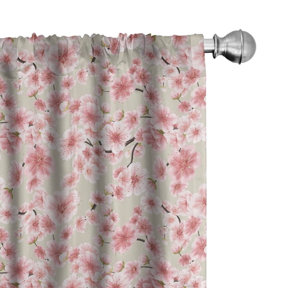 Ambesonne Cherry Blossom Window Curtains, Blooming Sakura Art, Each 28" W x 95" L, Dried Rose and Eggshell