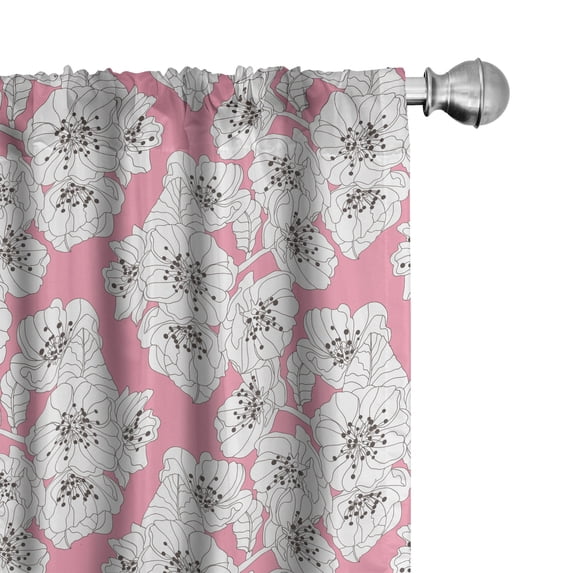 Ambesonne Cherry Blossom Window Curtains, Distinct Anthers, Each 28" W x 63" L, Dark Taupe Pale Pink
