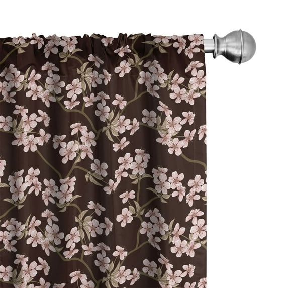 Ambesonne Cherry Blossom Window Curtains, Japanese Garden, Each 28" W x 63" L, Brown Pale Coffee