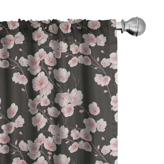 Ambesonne Cherry Blossom Window Curtains, Natural Rustic, Each 28" W x 84" L, Dark Brown Blush White