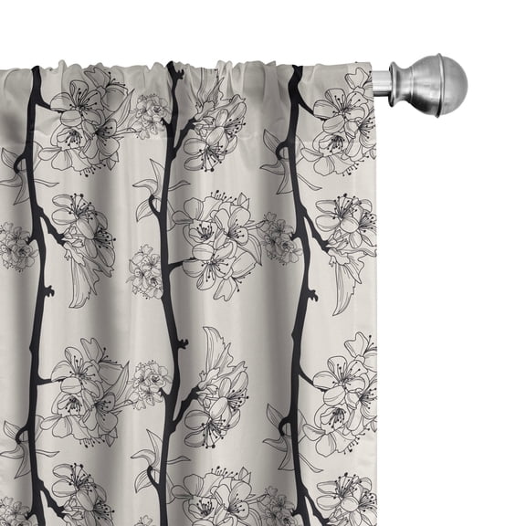 Ambesonne Cherry Blossom Window Curtains, Parallel Branch, Each 28" W x 63" L, Black Beige
