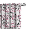 thumbnail image 1 of Ambesonne Cherry Blossom Window Curtains, Sakura Tree Bird, Each 28" W x 84" L, Black Hot Pink White, 1 of 5