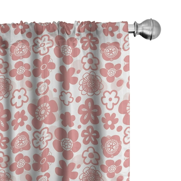 Ambesonne Cherry Blossom Curtains, Eastern Spring, Pair of 28"x95", Coral White