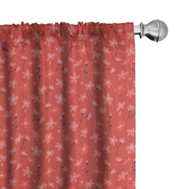 Ambesonne Cherry Blossom Curtains, Flora Traditional, Pair of 28"x84", Vermilion and Coral