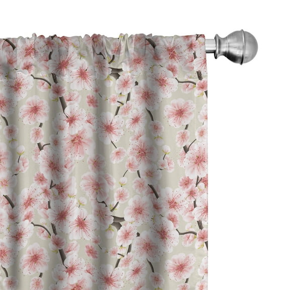 Ambesonne Cherry Blossom Curtains, Random Flourish, Pair of 28"x95", Coral Pale Green Brown