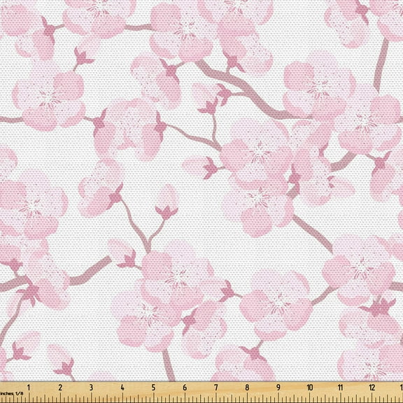 Ambesonne Cherry Blossom Fabric by the Yard, Art Floral Japanese, 1 Yard, Dried Rose Soft Pink