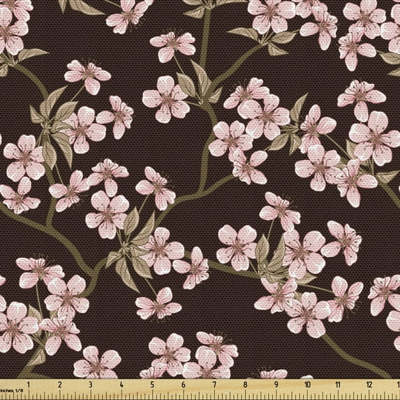 Ambesonne Cherry Blossom Fabric by the Yard Upholstery, Japanese Garden, 1 Yard, Brown Pale Coffee