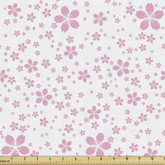 Ambesonne Cherry Blossom Fabric by the Yard Upholstery, Pink Flora, 2 Yards, Pale Pink White
