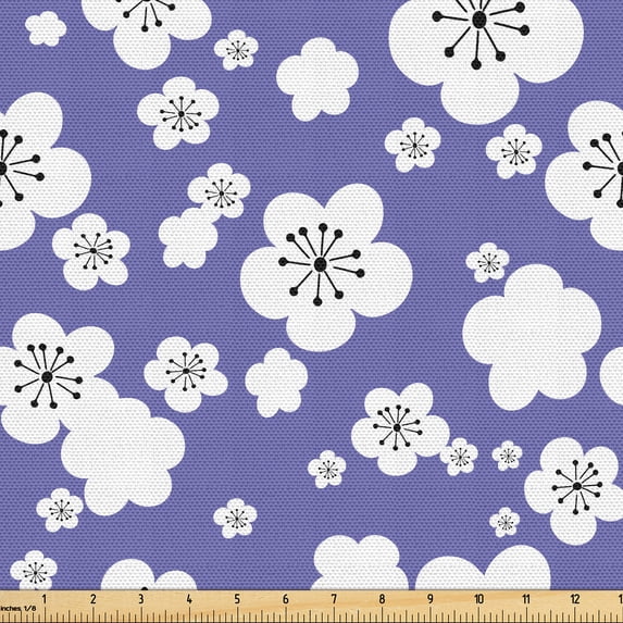 Ambesonne Cherry Blossom Fabric by the Yard Upholstery, Sakura Abstract Art, 3 Yards, Dark Ceil Blue and White