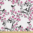 thumbnail image 1 of Ambesonne Cherry Blossom Fabric by the Yard Upholstery, Sakura Tree Bird, 3 Yards, Black Hot Pink White, 1 of 4