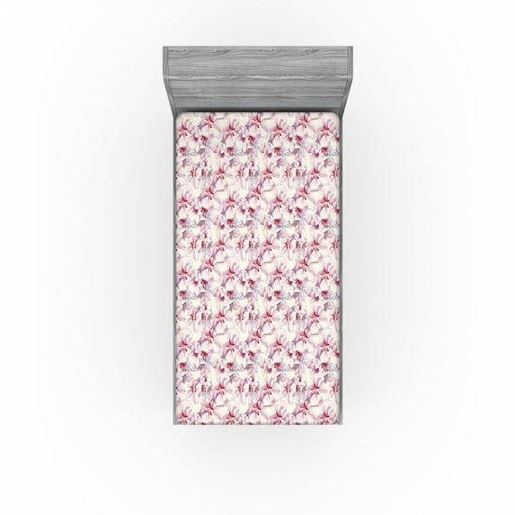 Ambesonne Cherry Blossom Fitted Sheet, Sakura Petals Art, Twin XL Size, Pale Pink and Magenta