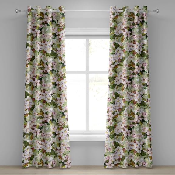 Ambesonne Cherry Blossom Grommet Curtain, Asian Flowers Spring, 50"x72", Pale Pink Jade Green