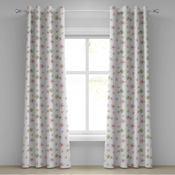 Ambesonne Cherry Blossom Grommet Curtain, Tender Spring, 50" x 72", Pale Pink Green White