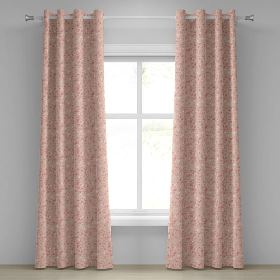 Ambesonne Cherry Blossom Grommet Curtain, Vintage, 50" x 72", Peach Coral White