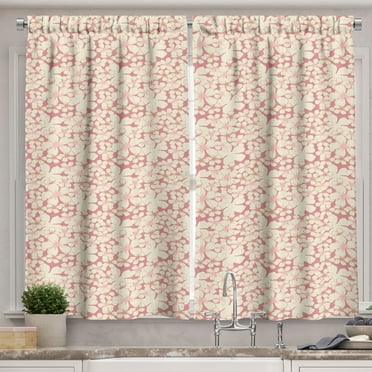 Ambesonne Cherry Blossom Kitchen Curtains, Hitoe Sakura, 55"x39", Dried Rose and Beige