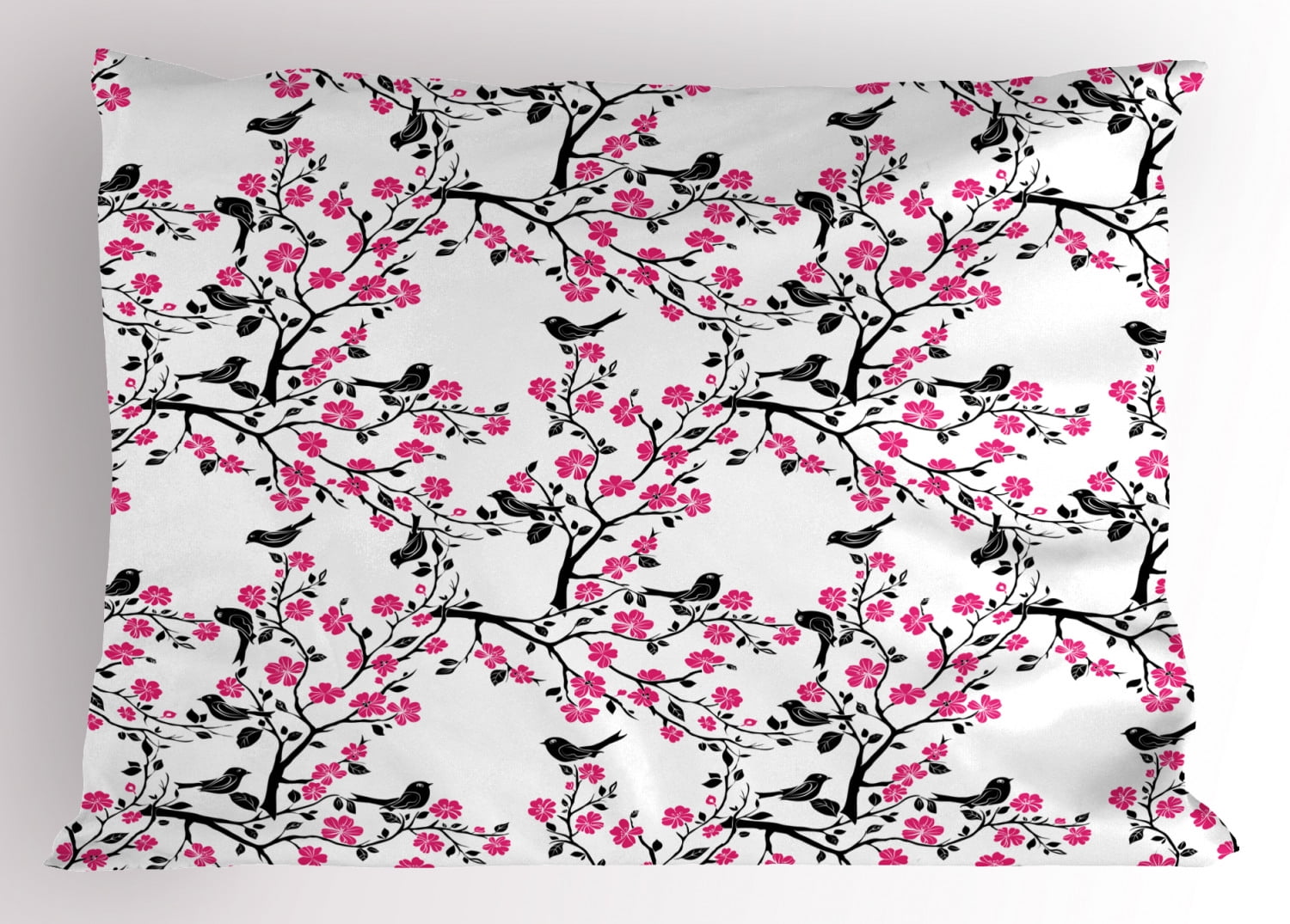 Cherry Blossom Black and Pink Polyester Pillow Sham