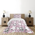 thumbnail image 1 of Ambesonne Cherry Blossom Quilted Bedspread Set 2 Pcs, Sakura Tree Bird, Twin Size, Black Hot Pink White, 1 of 3