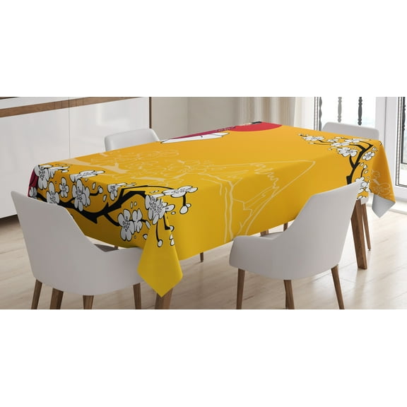 Ambesonne Cherry Blossom Tablecloth Rectangular Table Cover, Geisha Lady, 60"x90", Earth Yellow Maroon