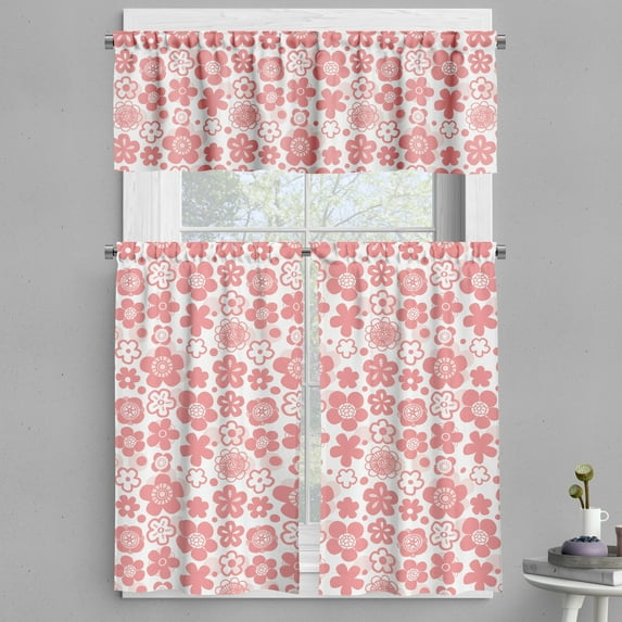 Ambesonne Cherry Blossom Valance & Curtain, Eastern Spring, 55"x45", Coral White