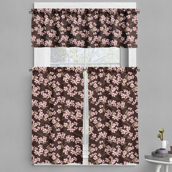 Ambesonne Cherry Blossom Valance & Curtain, Japanese Garden, 55"x45", Brown Pale Coffee