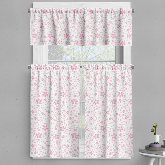 Ambesonne Cherry Blossom Valance & Curtain, Pink Flora, 55"x30", Pale Pink White