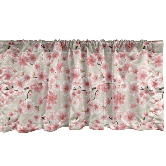 Ambesonne Cherry Blossom Window Valance, Blooming Sakura Art, 54" X 12", Dried Rose and Eggshell