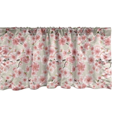 Ambesonne Cherry Blossom Window Valance, Blooming Sakura Art, 54" X 18", Dried Rose and Eggshell