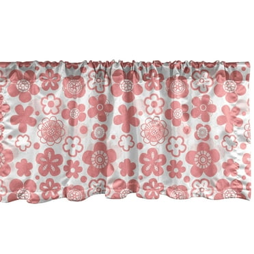 Ambesonne Cherry Blossom Window Valance, Eastern Spring, 54" X 18", Coral White