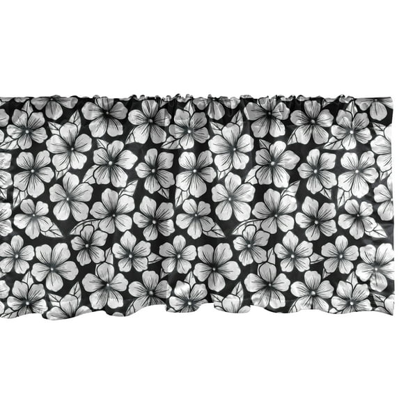 Ambesonne Cherry Blossom Window Valance, Hatched Flowers, 42" x 12", Black and White
