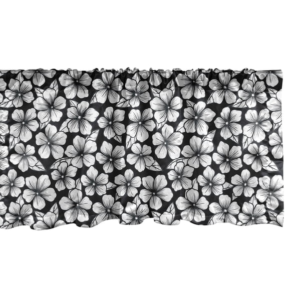 Ambesonne Cherry Blossom Window Valance, Hatched Flowers, 54" X 18", Black and White