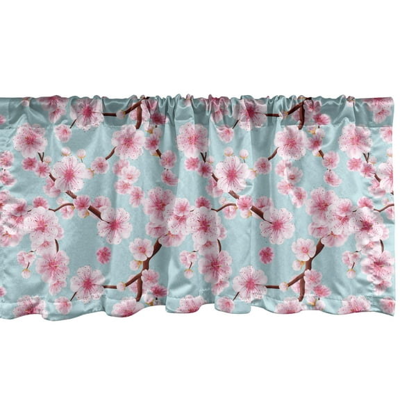 Ambesonne Cherry Blossom Window Valance, Inspirational Garden, 54" X 18", Pale Blue Redwood Pink