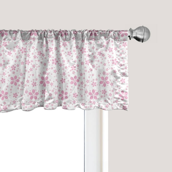 Ambesonne Cherry Blossom Window Valance, Pink Flora, 54" X 18", Pale Pink White