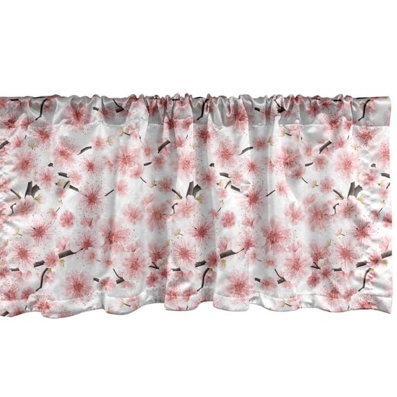 Ambesonne Cherry Blossom Window Valance, Sakura 3D Design, 54" X 12", Dark Taupe and Rose
