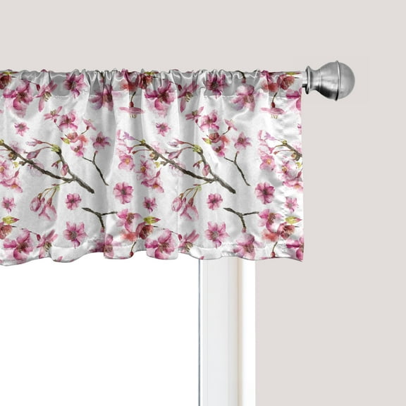 Ambesonne Cherry Blossom Window Valance, Sakura Branch, 54" X 18", Hot Pink Green Brown