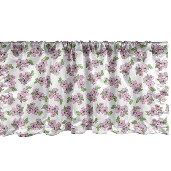 Ambesonne Cherry Blossom Window Valance, Sakura Flower Plot, 42" x 12", Fern Green and Soft Pink