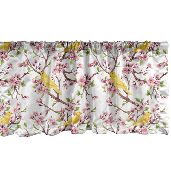 Ambesonne Cherry Blossom Window Valance, Spring Concept, 54" X 12", Dried Rose Yellow