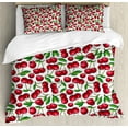 thumbnail image 1 of Ambesonne Cherry Duvet Cover Set, Cartoon Summer Fruit Art, Calking, Raspberry Dark Pink, 1 of 3