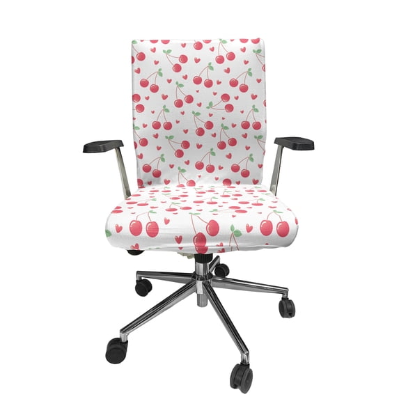 Ambesonne Cherry Office Chair Cover Stretchable High Back, Summer Fruit and Hearts, Coral Green