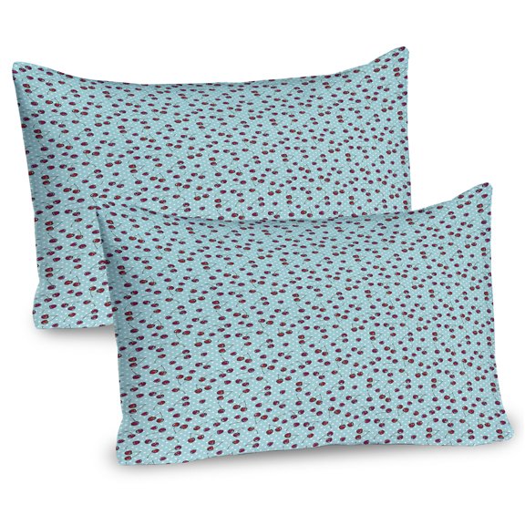 Ambesonne Cherry Pillow Sham 2 Pack, Fruit on Nostalgic Dots, 26"x20", Vermilion Seafoam White