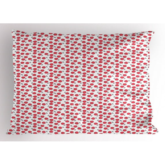 Ambesonne Cherry Pillow Sham, Simplistic Red Berry Pattern, 36" X 20", Dark Coral Charcoal Grey