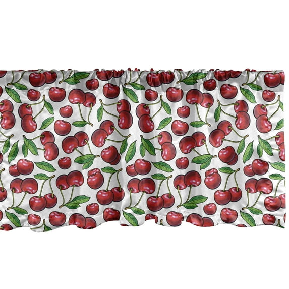 Ambesonne Cherry Valance Pack of 2, Cartoon Summer Fruit Art, 54"X12", Raspberry Dark Pink