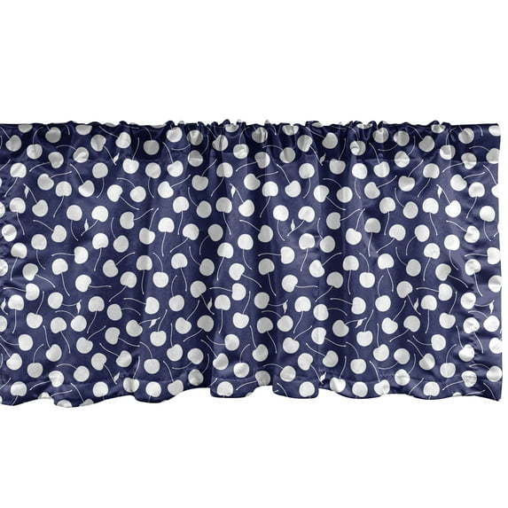 Ambesonne Cherry Valance Pack of 2, Fruit Silhouettes Pattern, 42"X12", Navy Blue and White
