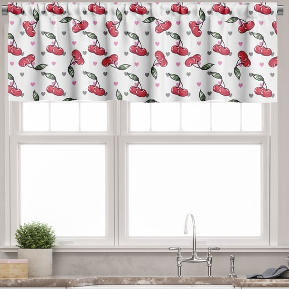 Ambesonne Cherry Valance Pack of 2, Fruits on Bicolour Hearts, 54"X12", Dark Pink and Reseda Green